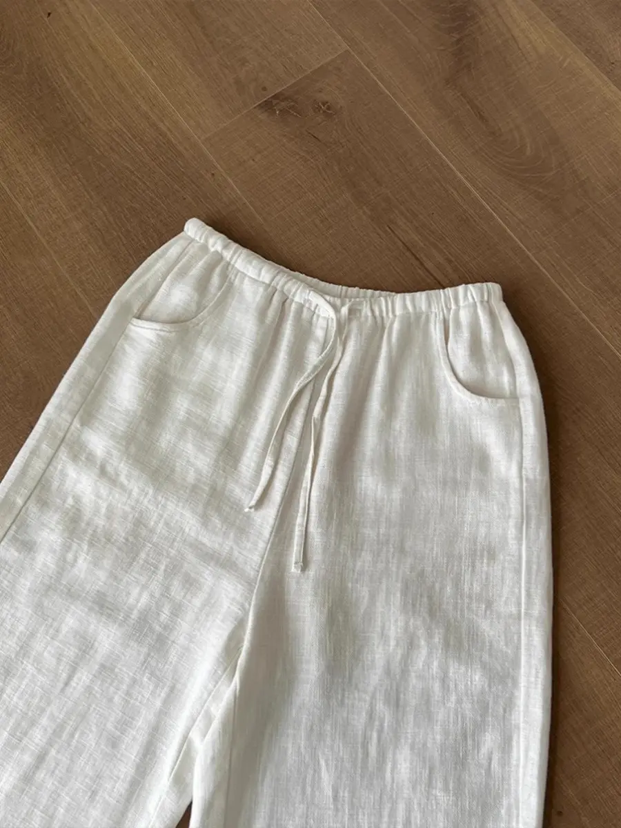 Washed White Ramie Flexible and Comfortable Linen Wide-leg Pants for Women Pantalones De Mujer Roupa Feminino Trousers