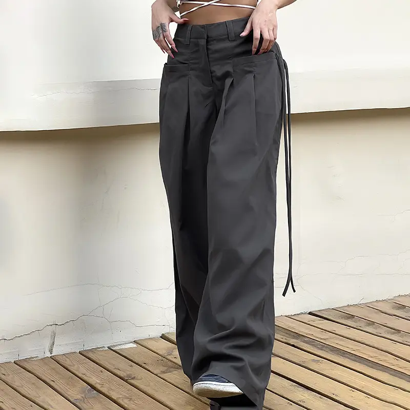 Irabeezt American Style Casual Pants Asymmetric Waist Wide Leg Suit Trousers High Street Loose Hot Girl Trouser Trendy Clothes