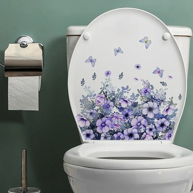 Purple Vine Flower Butterfly Wall Stickers Bathroom Toilet Decoration Beautify Self-Adhesive Home