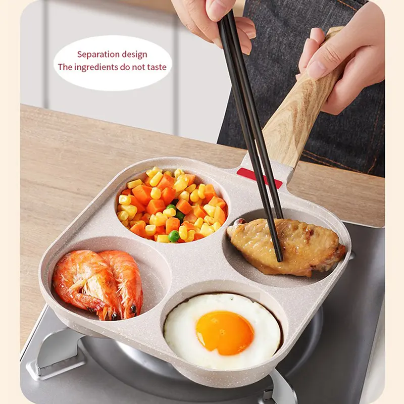 1 Pc Thickened 4 Holes Omelette Pan Non-Stick Egg Grilled Steak Breakfast Making Cooking Eggs Ham