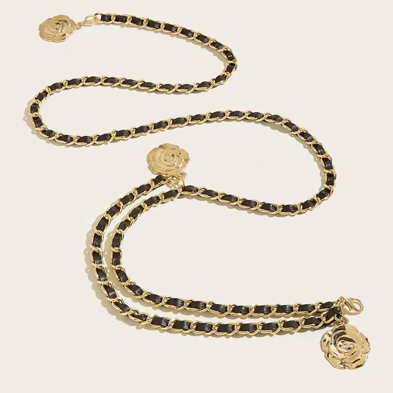 Hot Chain Belts For Women Round Flower Pendant Strap Rope Female Fine Waistband Dress Shirt Decoration Waist Closing Belt
