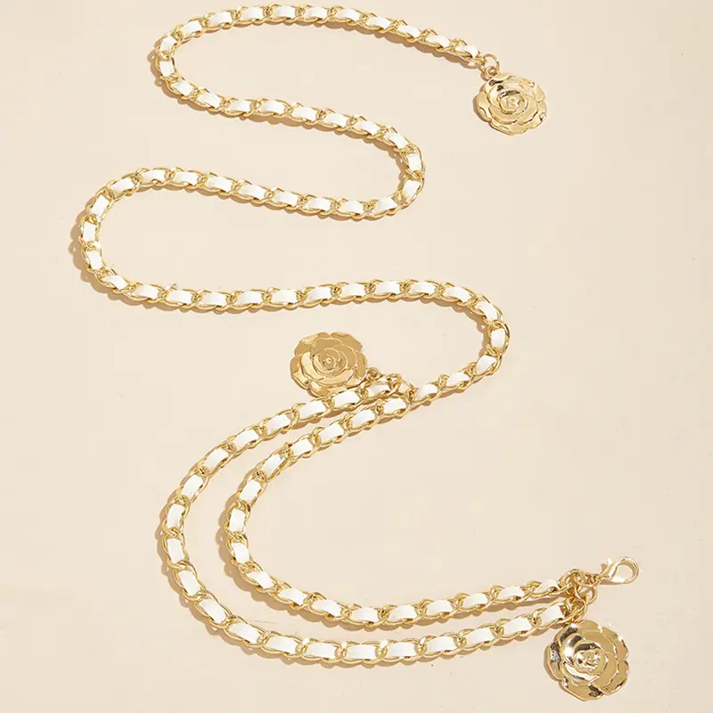 Hot Chain Belts For Women Round Flower Pendant Strap Rope Female Fine Waistband Dress Shirt Decoration Waist Closing Belt
