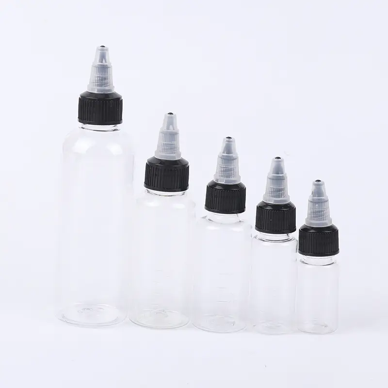 Transparent PET Squeeze Dispensing Bottle With Graduated 10/20/30/50/100ml Empty Hair Dye Refillable For Tattoo Pigment