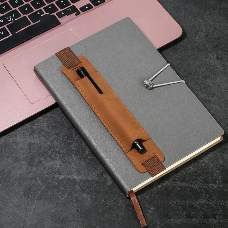 Adjustable Elastic Band Pen Holder PU Leather Sleeve Pouch Notebook 8-1.5 Inch Detachable