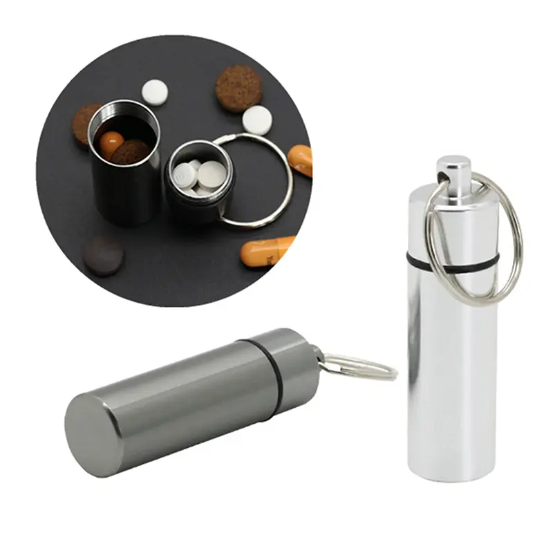Mini Waterproof Aluminum Alloy Pill Box Keychain Storage Portable Outdoor Travel Medicine Container Bottle Case Holder