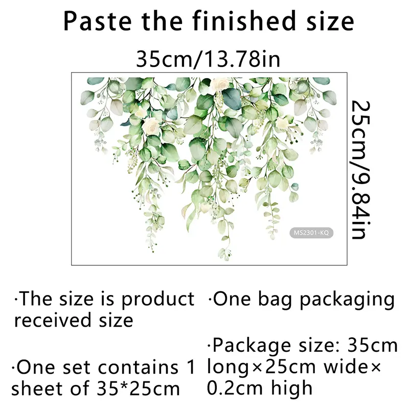 Removable Green Plant Leaves Bathroom Toilet Sticker Living Room Cabinet Home Decoration Decals PVC Adhesive Mural Wall