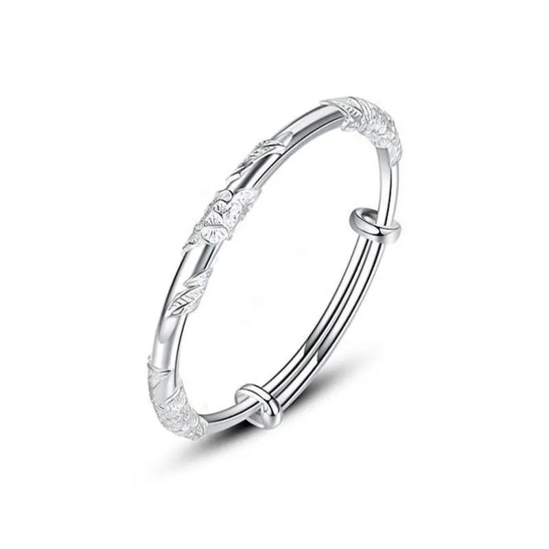 Silver Women's Full-blown Flowers Bracelet Delicate And Light Luxury Open Adjustable Solid Jewelry