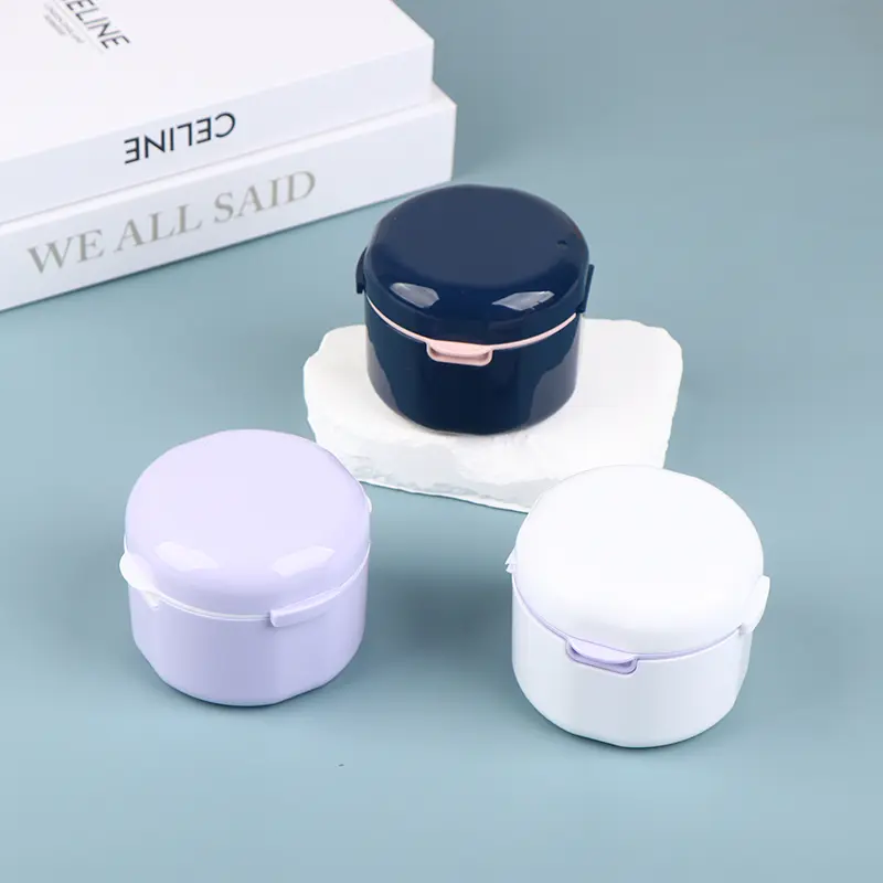 Oral Orthodontic Retainer Cleaning Case Denture Bath Box With Strainer Double Layer Braces Storage Soaking Container