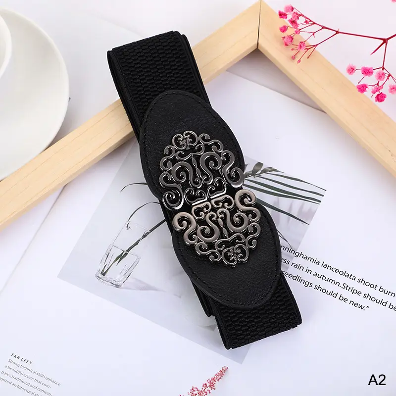 Korean Fashion Ladies Decorated Elastic Wide Belt Buckle Dress Sweater Waist for Woman