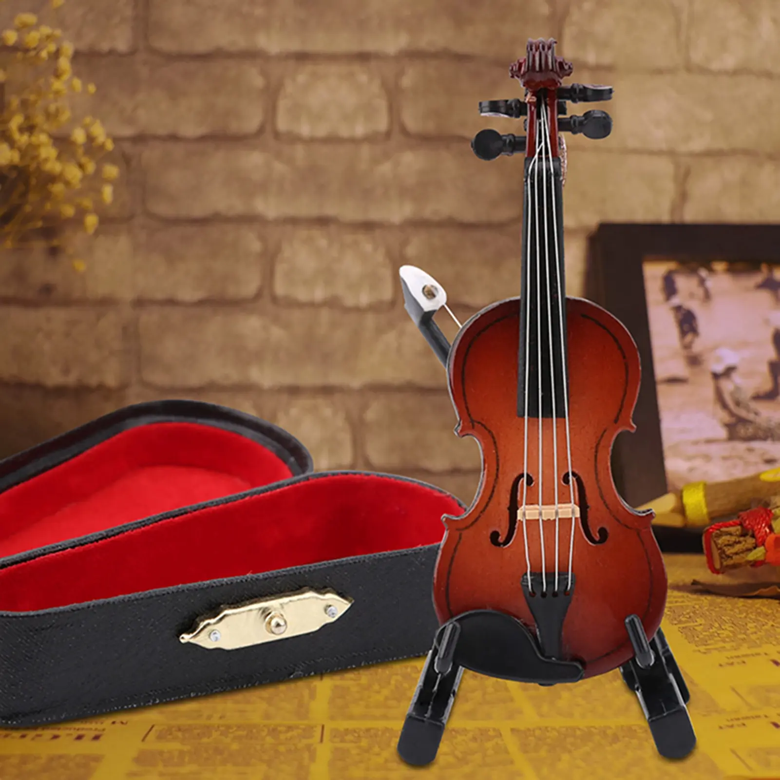 Musical Instrument Model Miniature Violin Model with Stand Case Dollhouse Accessories  Musical Instrument Decor Gift