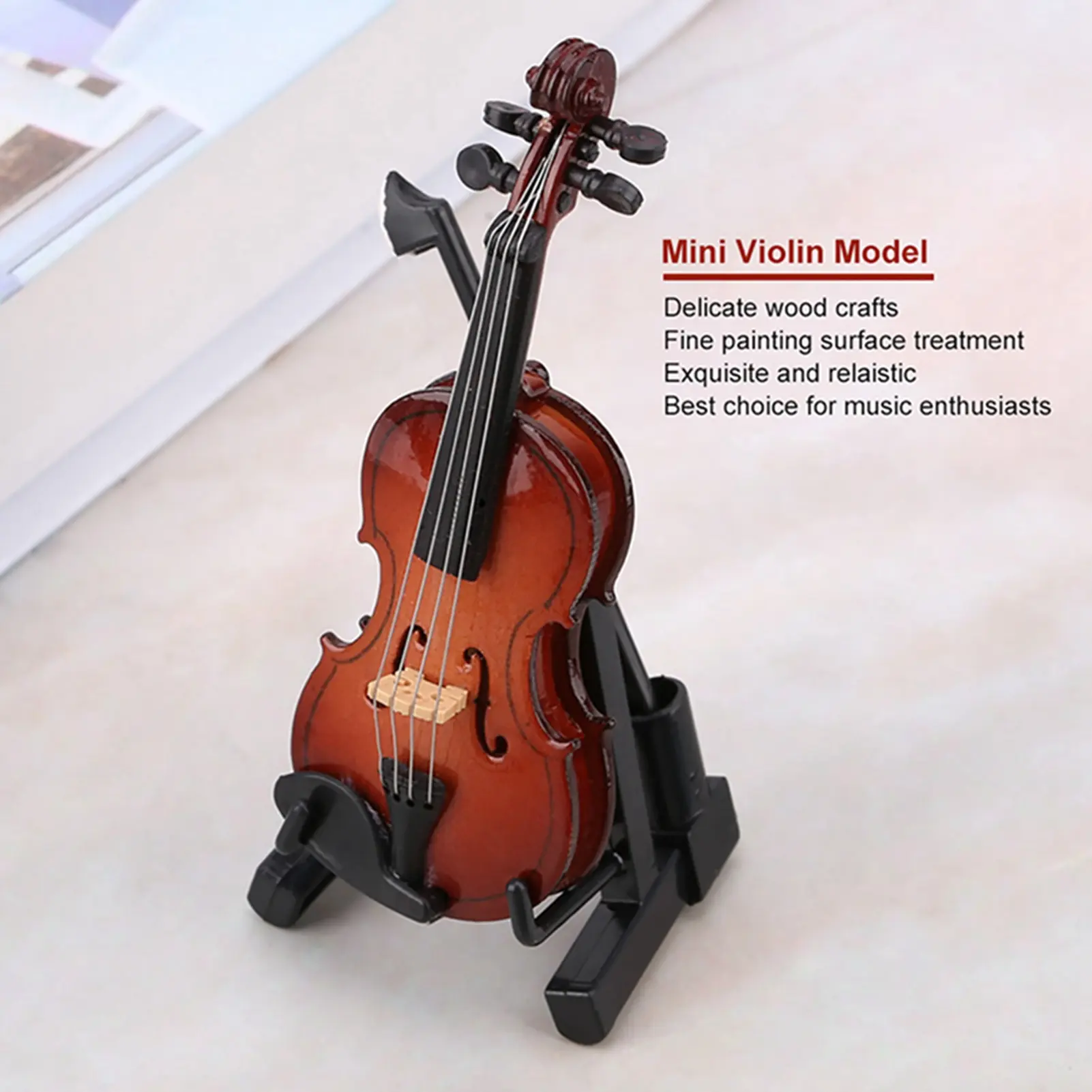 Musical Instrument Model Miniature Violin Model with Stand Case Dollhouse Accessories  Musical Instrument Decor Gift