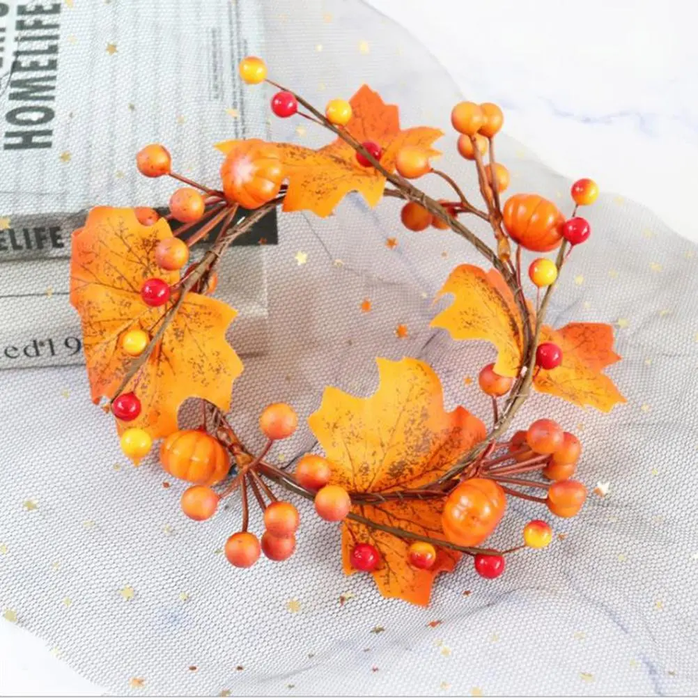 Candle Holder Rings Wreath Maple Leaf  Wreath Artificial Candle Holder Rings Wreath for Thanksgiving Halloween Decoration