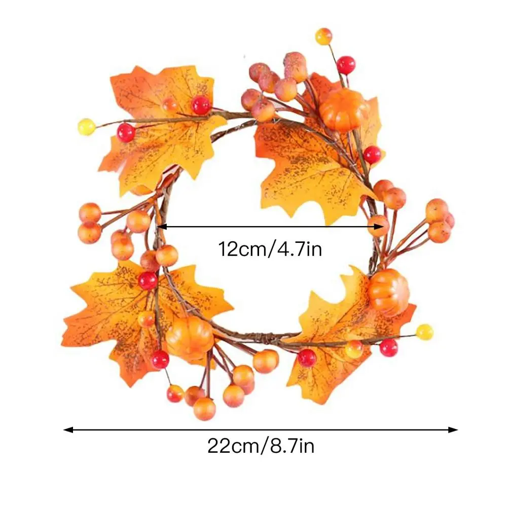 Candle Holder Rings Wreath Maple Leaf  Wreath Artificial Candle Holder Rings Wreath for Thanksgiving Halloween Decoration