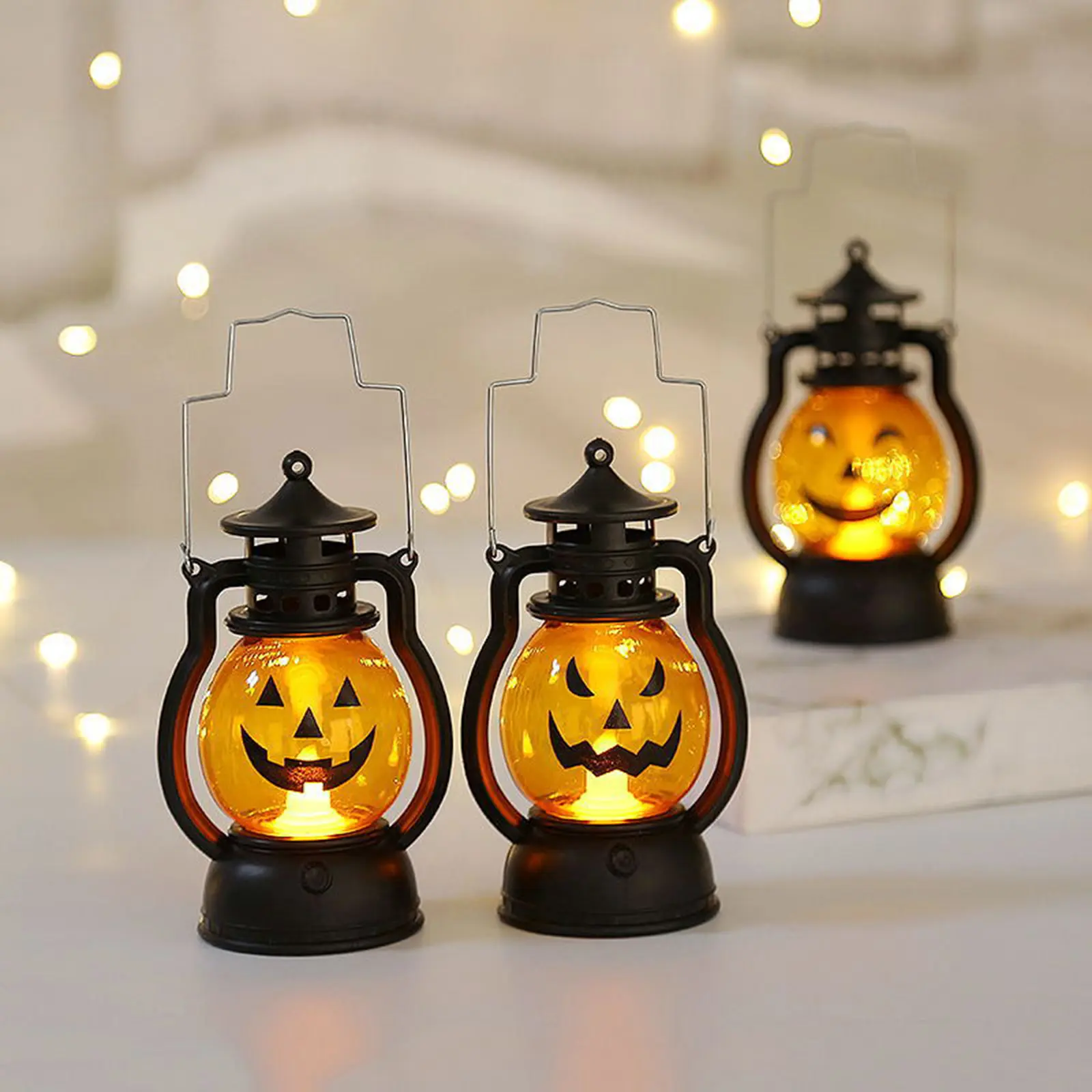 Halloween Hanging Pumpkin Lantern Light LED Ghost Lamp Candle Light Retro Small Oil Lamp Halloween Party Home Decor Horror Props