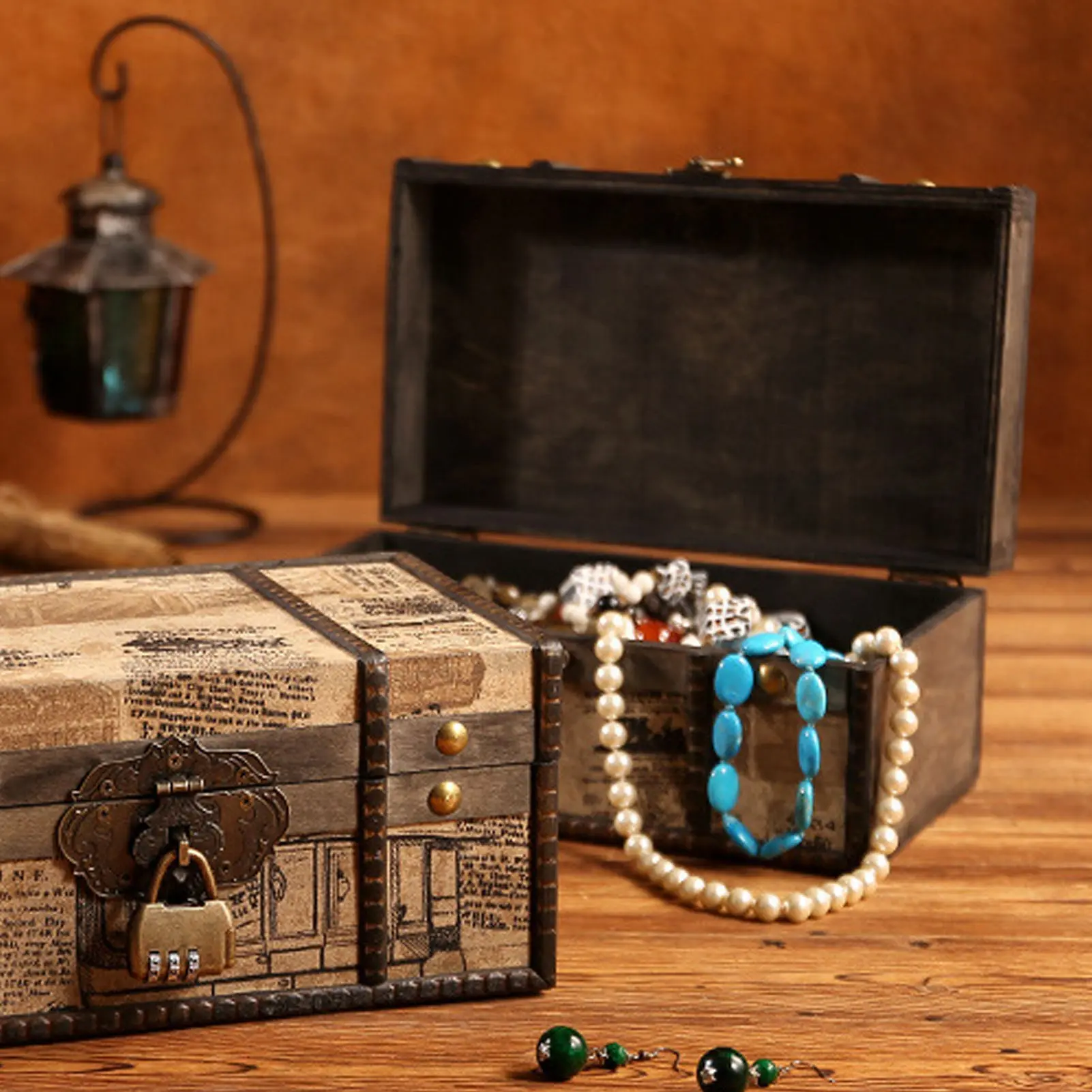 Large Jewelry Box Vintage  Large Trinket Box Wide Application Large Capacity Wear Resistant Sturdy  for Trinkets