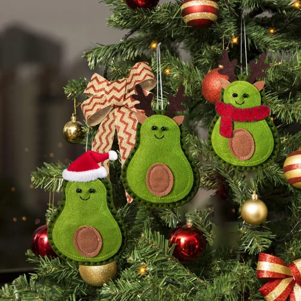 3Pcs Christmas Avocado Green Doll Pendant Christmas Tree Hanging Decoration For Home Door Window Felt Ornaments