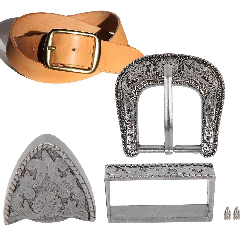 Alloy Buckle Buckle Belt Buckle Set Vintage  Handmade Carving Alloy Waist Belt Buckle Set for Collar Saddle Accessories