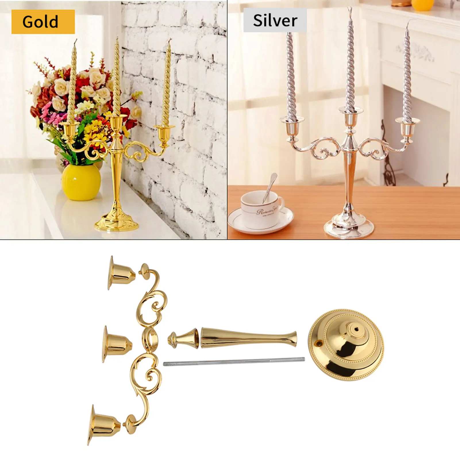 2 Colors 3 Arms Metal Candle Holder European  Candelabra Wedding Candlestick Home Decor 3 Branches Candle Holder