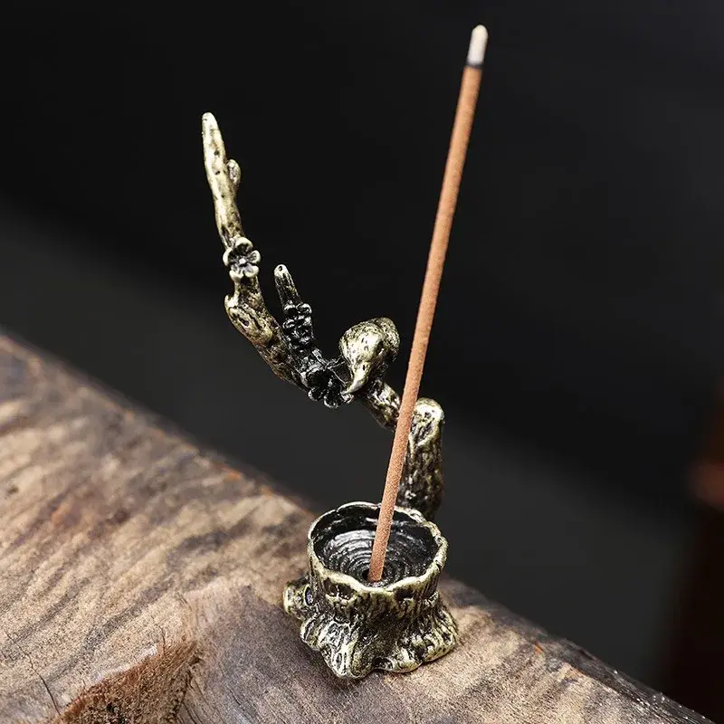 Antique Copper Magpie Plum Tree Branch Ornaments Creative Stump Incense Burner Home Office Desk Accessories Home Decor Crafts