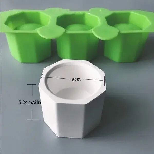 1Pcs Fleshy Flower Pot Silicone Mold Octagonal 3 Holes Concrete Mould Candlestick Mold Ceramic Clay Mold Color Random
