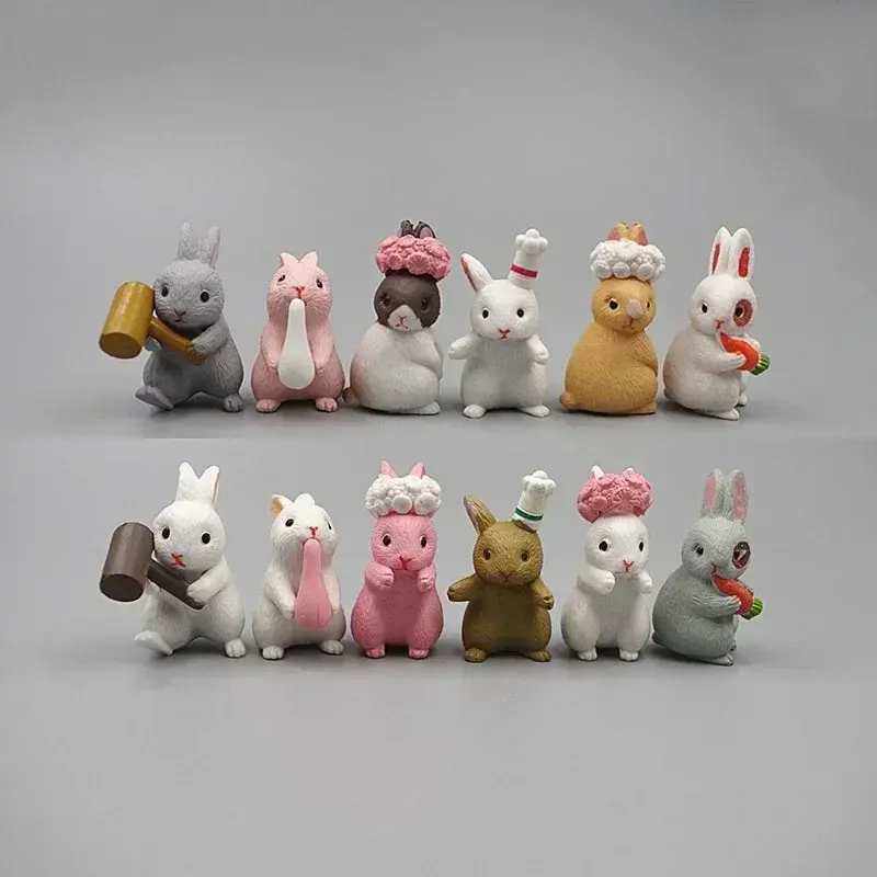 12Pcs Desk Decoration Crafts Cute Mini Rabbit Miniature Hare Animal Figurine Mini Bunny Garden Ornament Micro Landschaft Craft