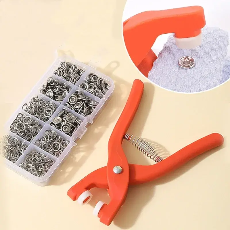50pcs/set Metal Snap Button Kit with Hand Pressure Pliers and 50 Snap Buttons and 1 Clear Box DIY Clothes Hats Gifts Bags Etc