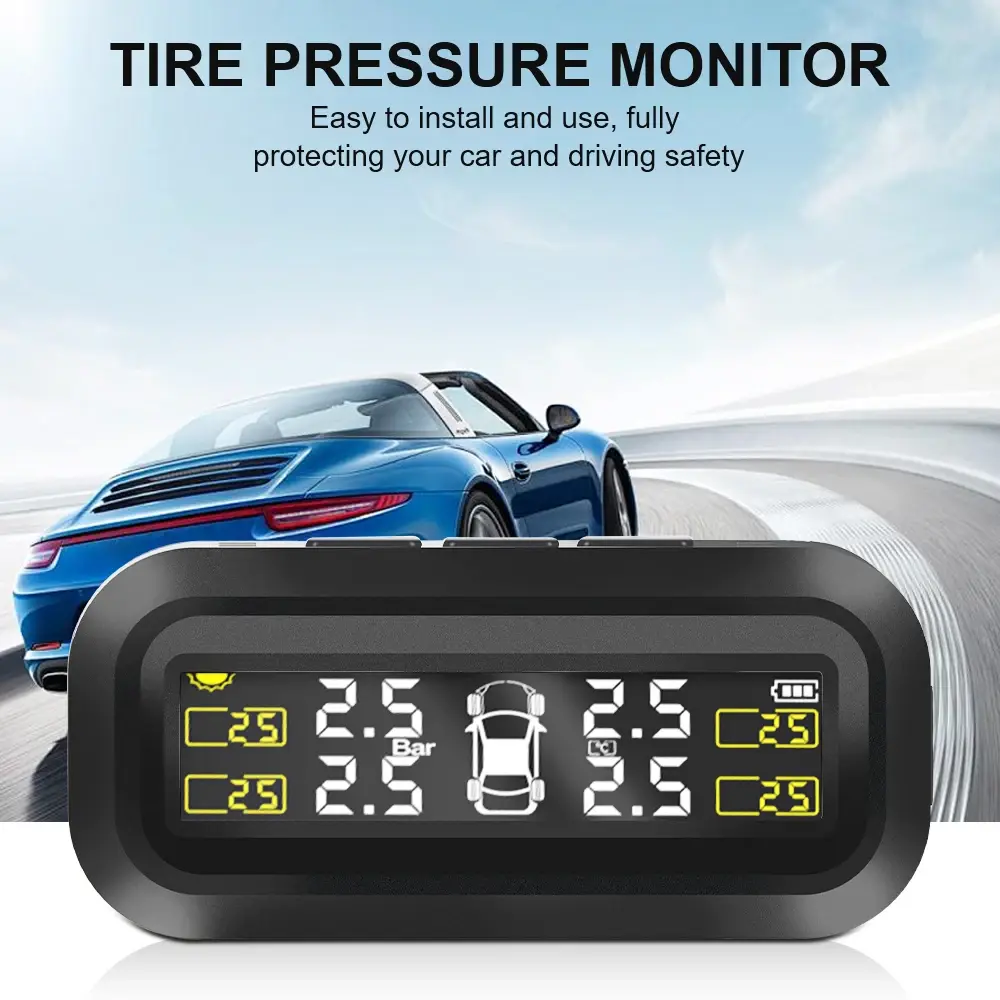 New Tire Pressure Monitoring System Temperature Warning Fuel Save With 4 External Sensors Solar TPMS Car Tyre Pressure Monitor