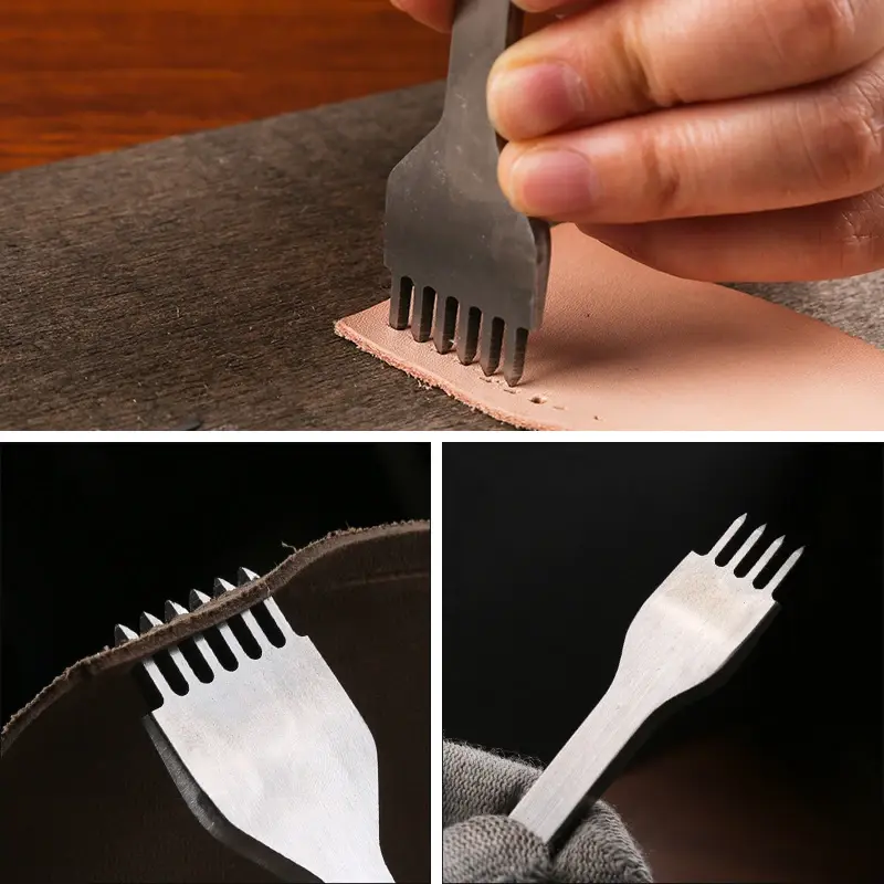 3MM 1/2/4/6 Prong DIY Leather Hole Punch Tool Leather Stitching Tools Diamond Chisel Leather Carving Punch Hole Work