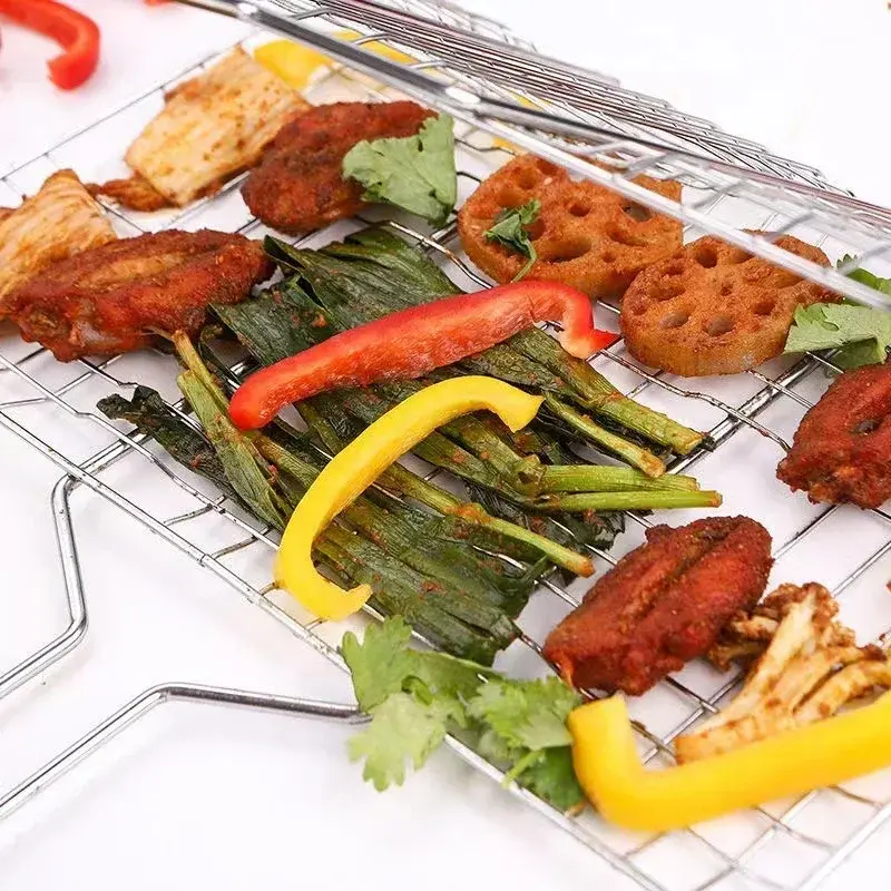 Barbecue Grilling Basket Grill BBQ Net Steak Meat Fish Mesh Holder Home Tools Outdoor BBQ Barbecue Cooking Grill Sliver