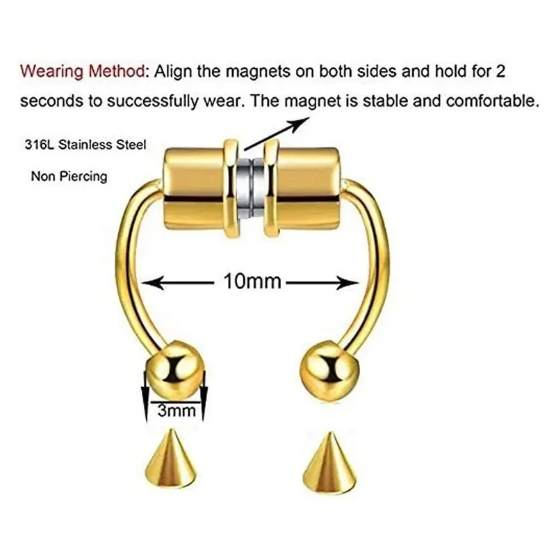 5pcs Stainless Steel Magnet Fake Nose Ring Hoop Fake Piercing Hoop Septum Rings for Women Fashion Gothic Rock Body Jewelry Gifts