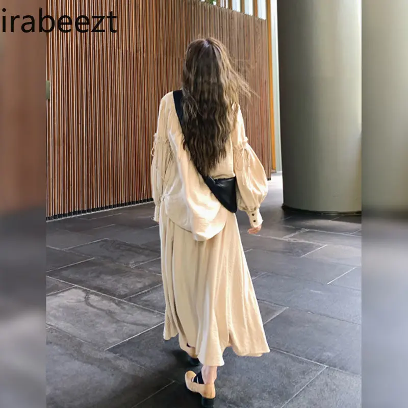 Woman's Retro Casual Lounge Set - Boho Tea-Time Shirt & Cropped Long Skirt | Oversize Flowy Vintage Style | Unisex Fashion
