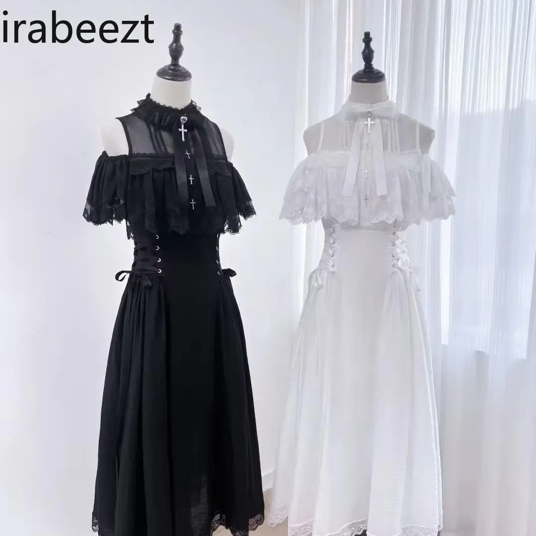 Off-Shoulder robe with Lace & Bow Corset Tie Waist Long Party Dress Elegant Women's Gown Mainland China sweet lolita dress