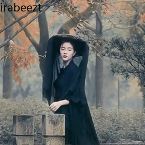 Chinese Black Hanfu Dress for Women - Wei-Jin Style Ancient Cosplay Costume Elegant Traditional Long Cheongsam with Wide Sleeves