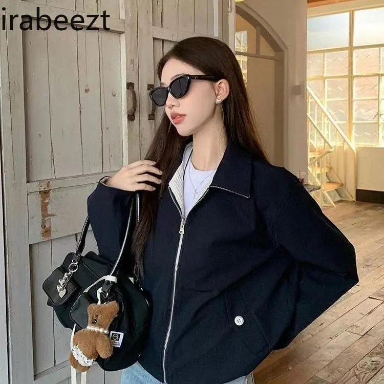 New Striped Lapel Double-sided Jacket 2025 Spring and Autumn Retro Design Loose Casual Versatile Tops Casual Casaco Feminino