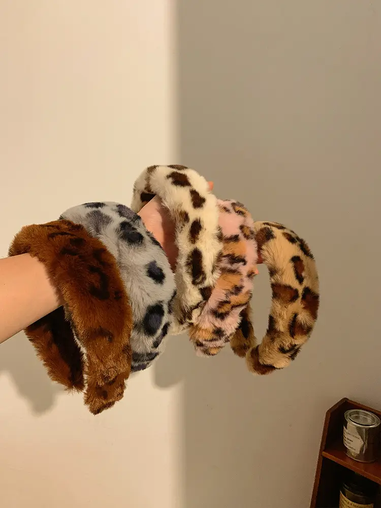 Brown Leopard Print Plush Decration Women's Advanced Sense Wide Edge Bandeau Femme Pour Cheveux Hair Bands for Girls
