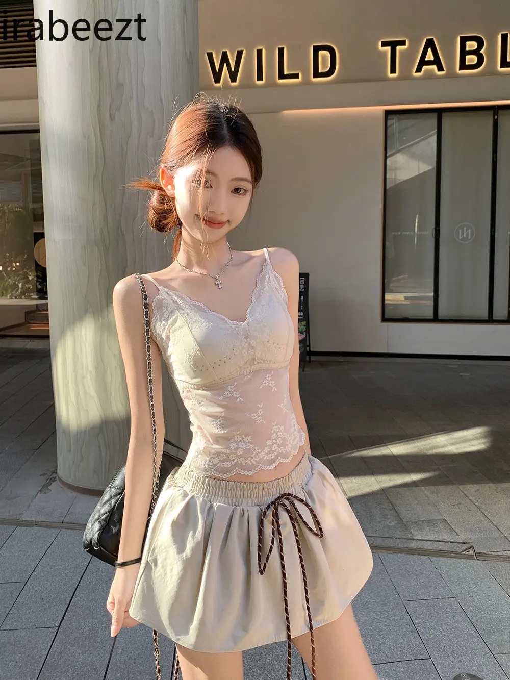 College Style Drawstring Elastic Versatile Low Waist A-line Skirt Women's Summer New Leisure Sports High Waist Short Skirt