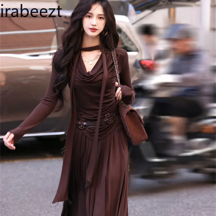 Chic Outfit for Women Premium Quality Autumn Women's Y2K Stylish Long Sleeve Fit & Flare Blouse + High-Waist Skirt 2-Piece Set