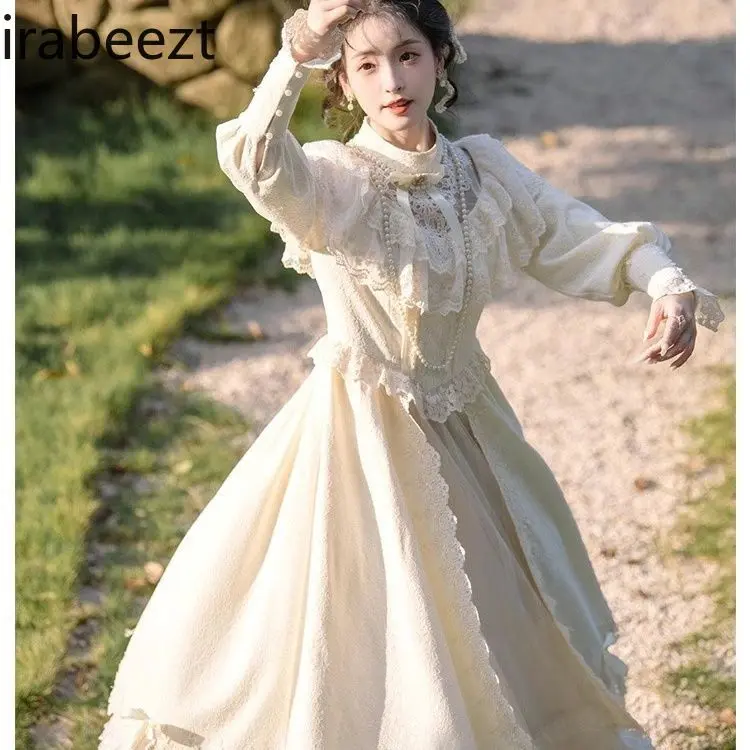 Elegant French Retro White Robe Spring Long Sleeve A-Line Evening Gown Women's Party Birthday Formal Maxi Dress Lady Chic Style