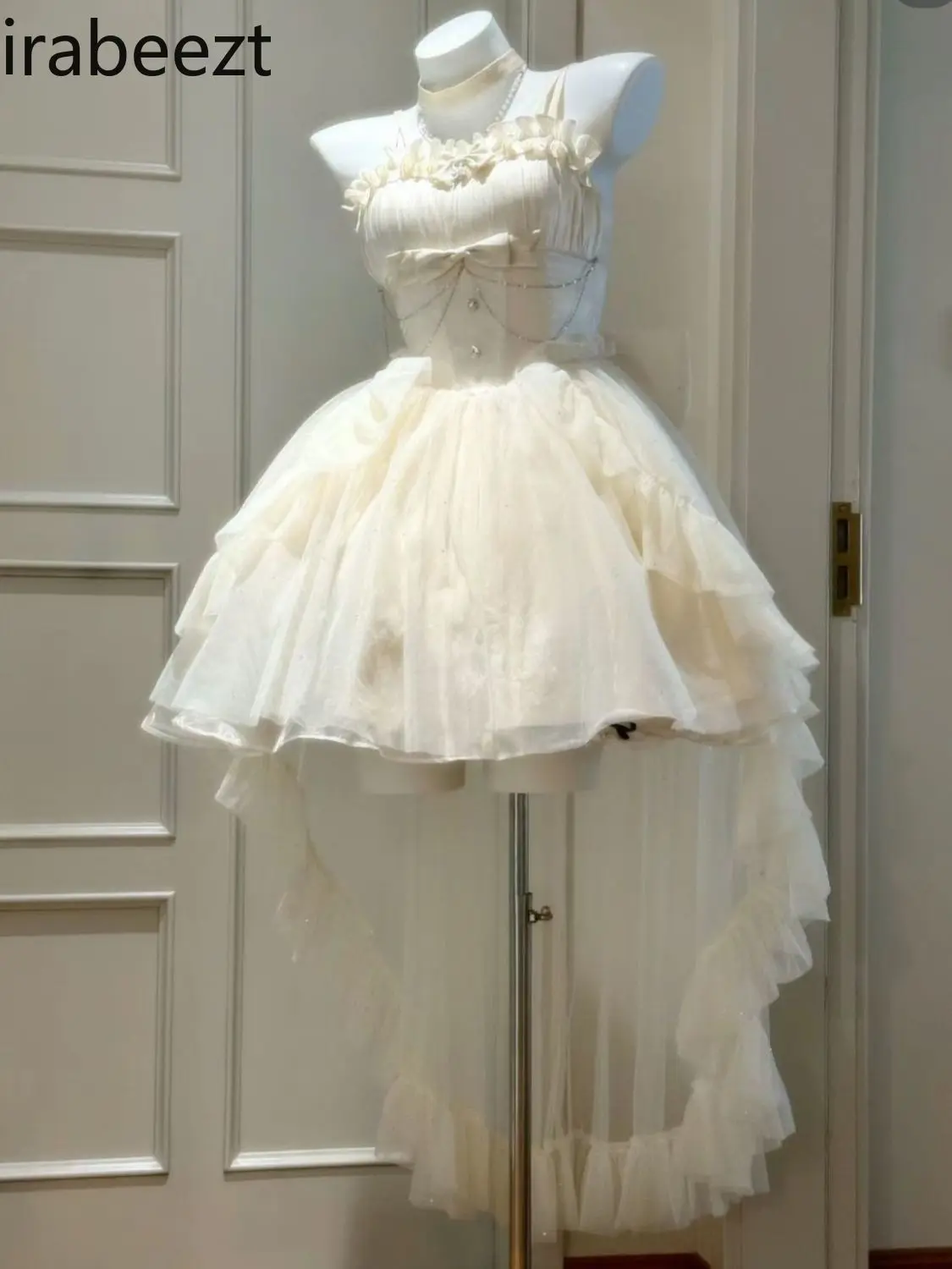 Summer French Chic Petite Romantic Ruffled Off-Shoulder Dress with Shimmering Tulle Skirt & Waist Belt for Women