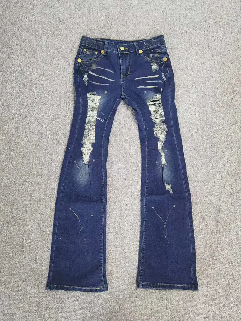 Y2K Vintage Ripped Baggy Jeans Women's High Waist Flared Bell Bottom Trousers Streetwear Grunge Denim Pants for Girls
