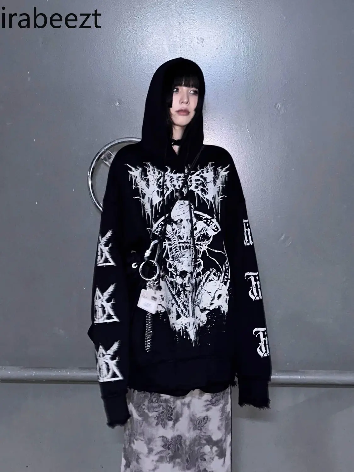 Women's Fashion Hooded Zip Up Sweatshirt Long Sleeve Loose Fit Fleece Lined Print Pullover Casual Streetwear Aesthetic Jacket