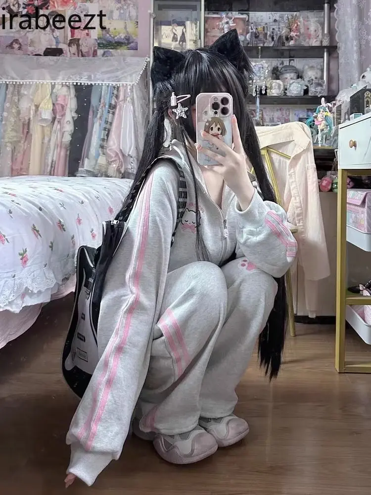 Cute Sweet College Style Sportswear Set for Women 20253 Autumn New Style Sweatshirt Sweatpants Slim Casual Two-piece Suit