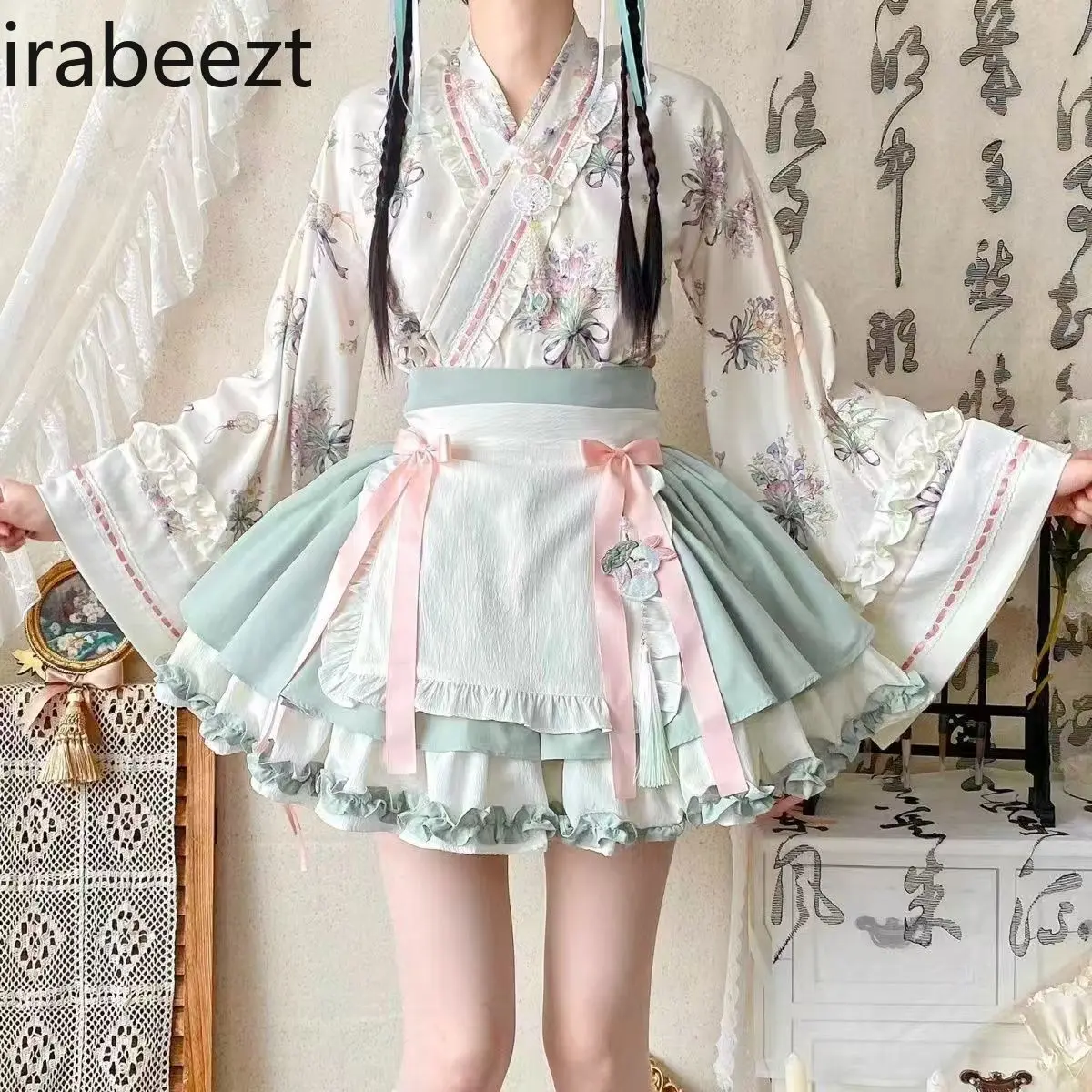 Chinese Style Lolita Maid Dress Hanfu-Inspired Cross Collar Cosplay Outfit with Short Skirt Women's Han Element Attire