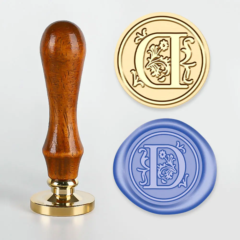 Initial Wax Seal Stamp Design With Blessing Rosewood Handle Rosewood Handle Wax Stamp Botanical Initial Rosewood Handle