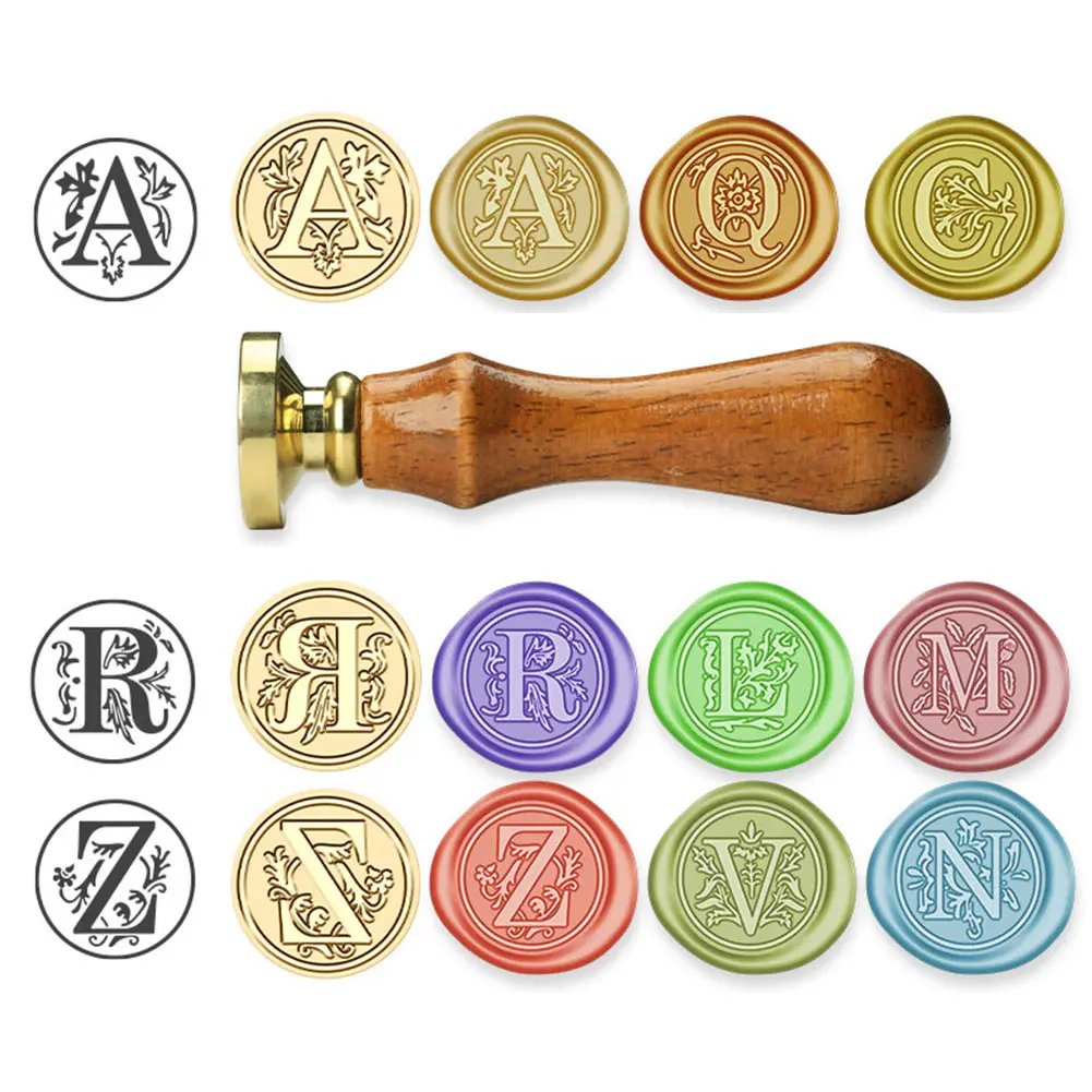 Initial Wax Seal Stamp Design With Blessing Rosewood Handle Rosewood Handle Wax Stamp Botanical Initial Rosewood Handle