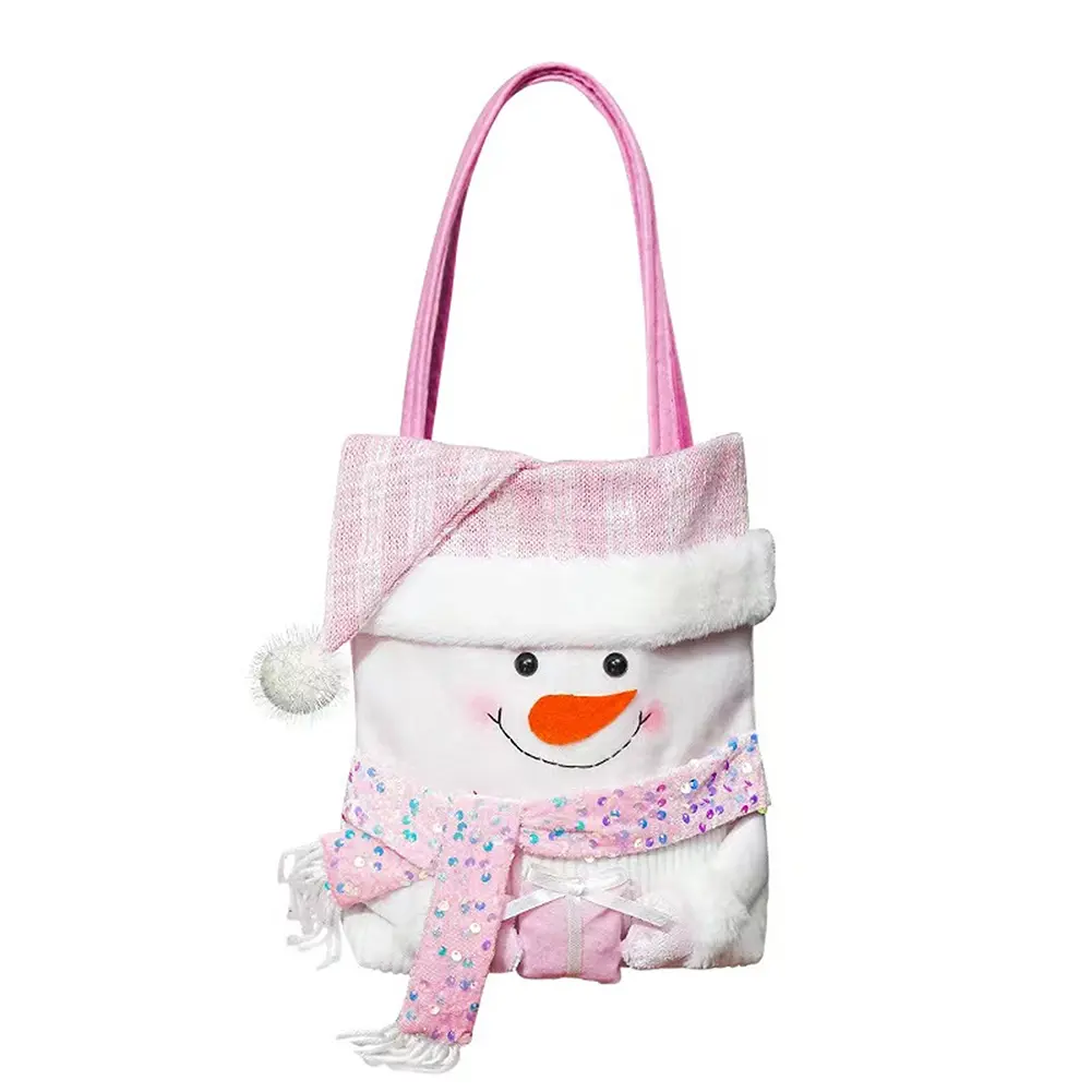 1pc Christmas Decorations Pink Cartoon Fabric Doll Christmas Bag Handheld Bag