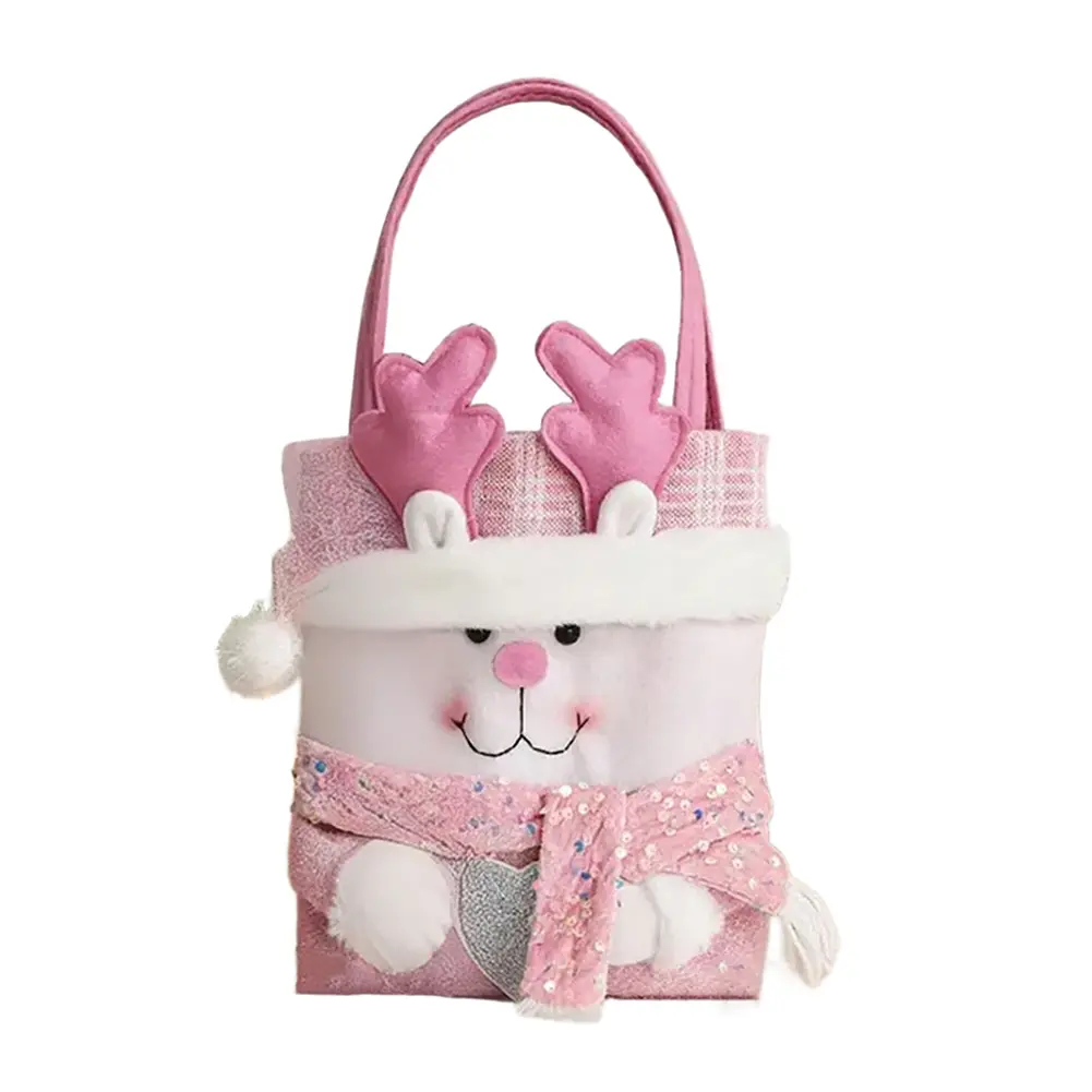 1pc Christmas Decorations Pink Cartoon Fabric Doll Christmas Bag Handheld Bag
