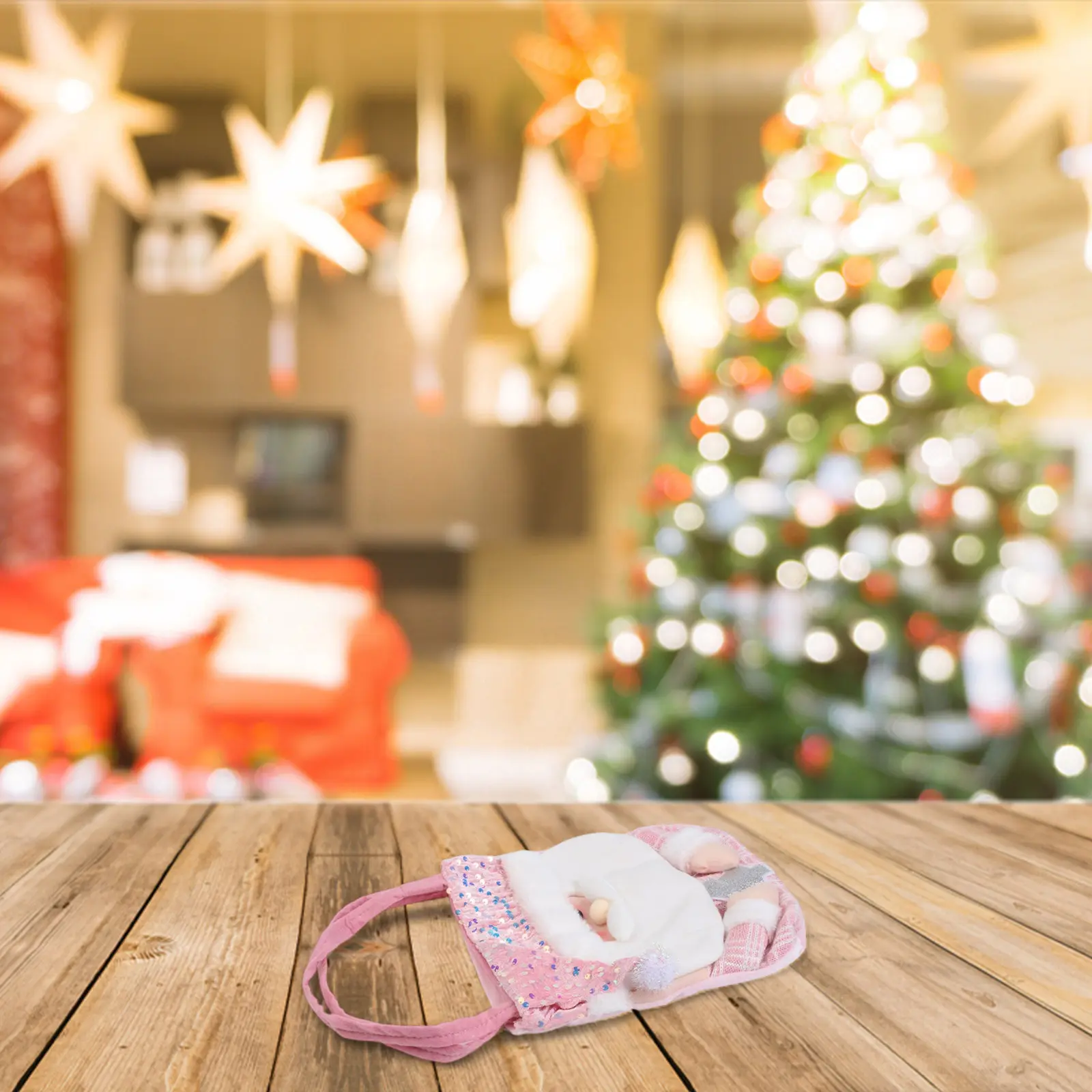 1pc Christmas Decorations Pink Cartoon Fabric Doll Christmas Bag Handheld Bag