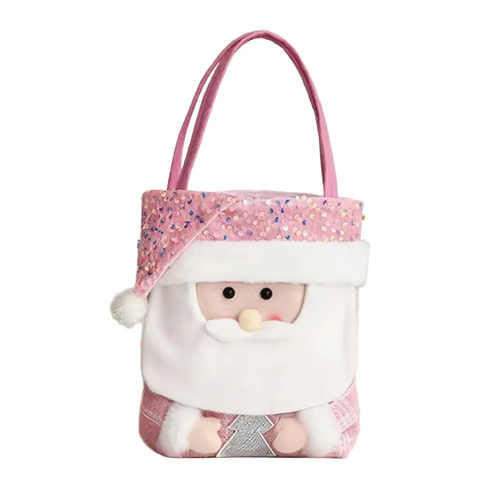 1pc Christmas Decorations Pink Cartoon Fabric Doll Christmas Bag Handheld Bag