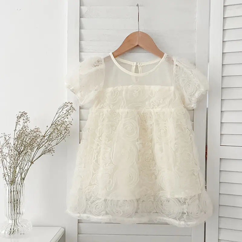 Summer Toddler Girls Dress Kids Princess Birthday Party Gown Mesh Tutu Wedding Children Dresses Kids Rose Flower Girl Dresses